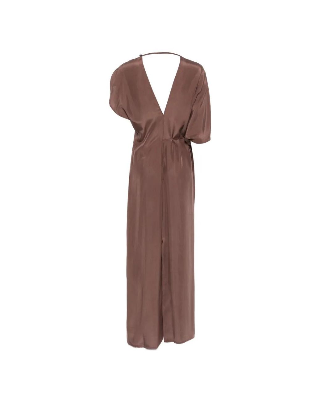 Alysi Brown Drawstring V-Neck Maxi Dress