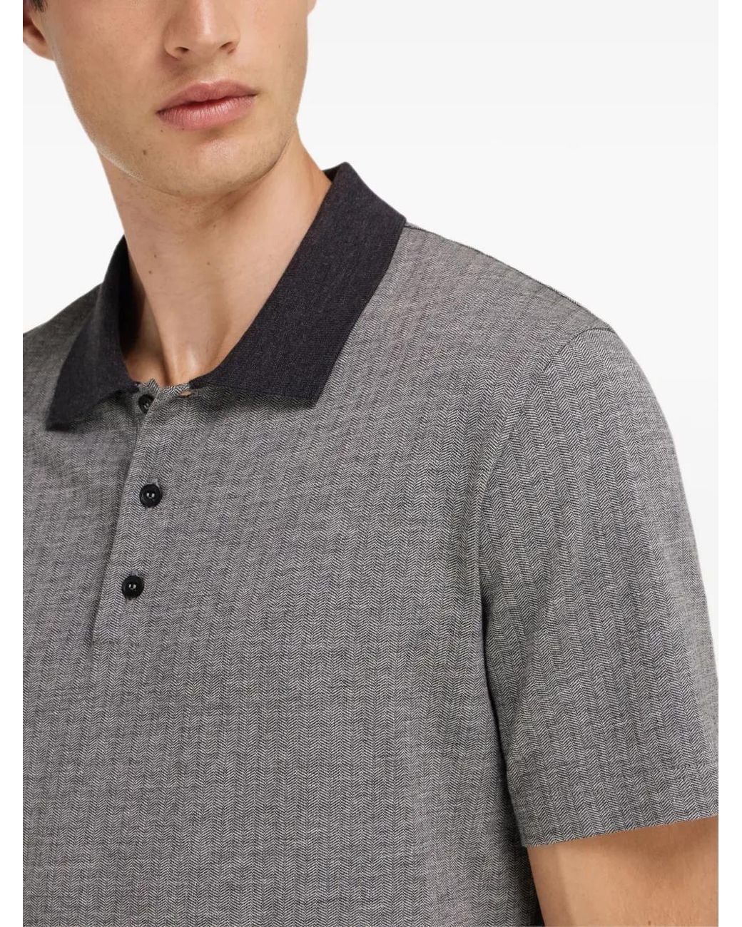 Ferragamo Gray Wool And Cotton Polo Shirt for men