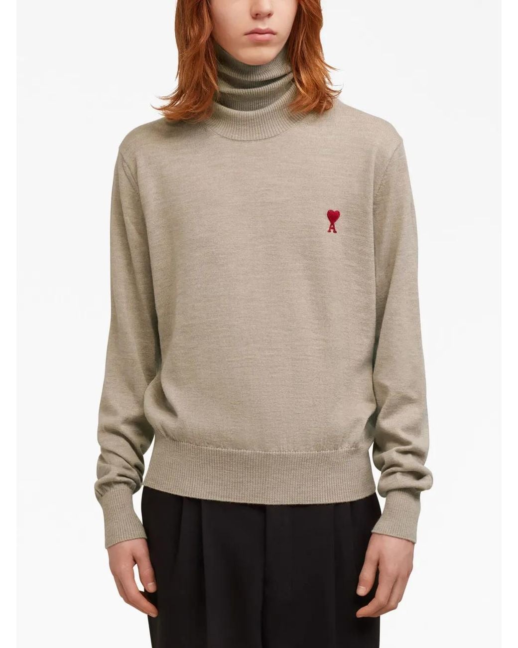 AMI Natural Logo-Embroidered Roll-Neck Jumper for men