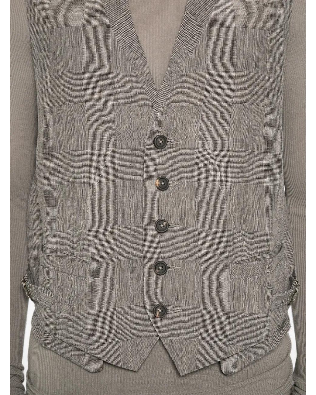 Ziggy Chen Gray Check-Pattern Waistcoat for men