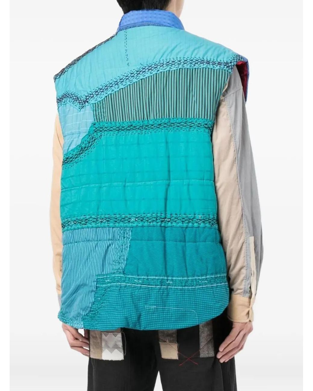 By Walid Blue Teddy Patchwork Padded Gilet for men
