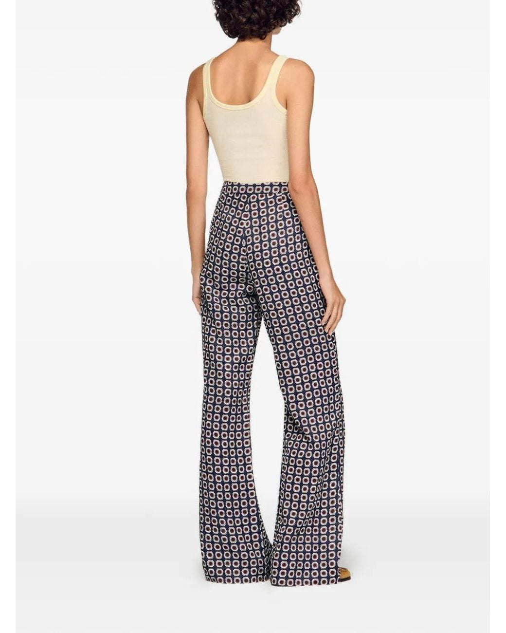Sandro White Floral-Print Flowy Trousers