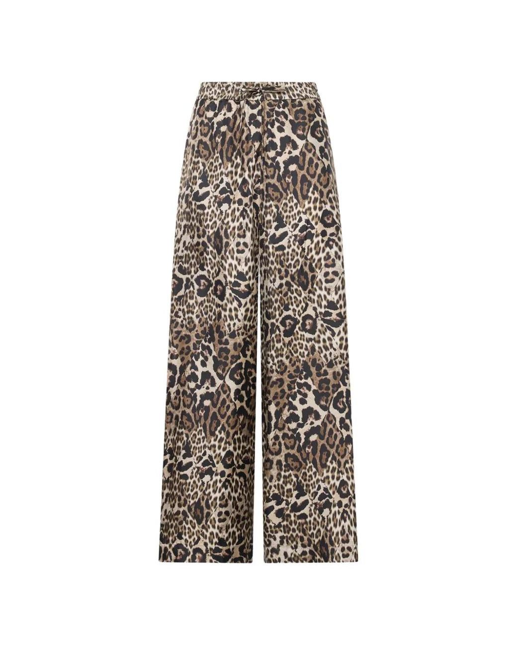 Pierre Louis Mascia White Aloe Leopard-Print Silk Palazzo Pants