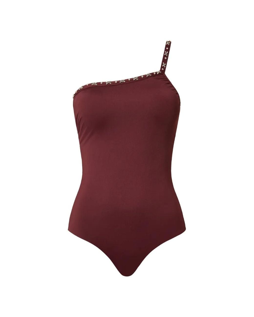 Twinset Purple One-Shoulder Swimsuit With Embroidery
