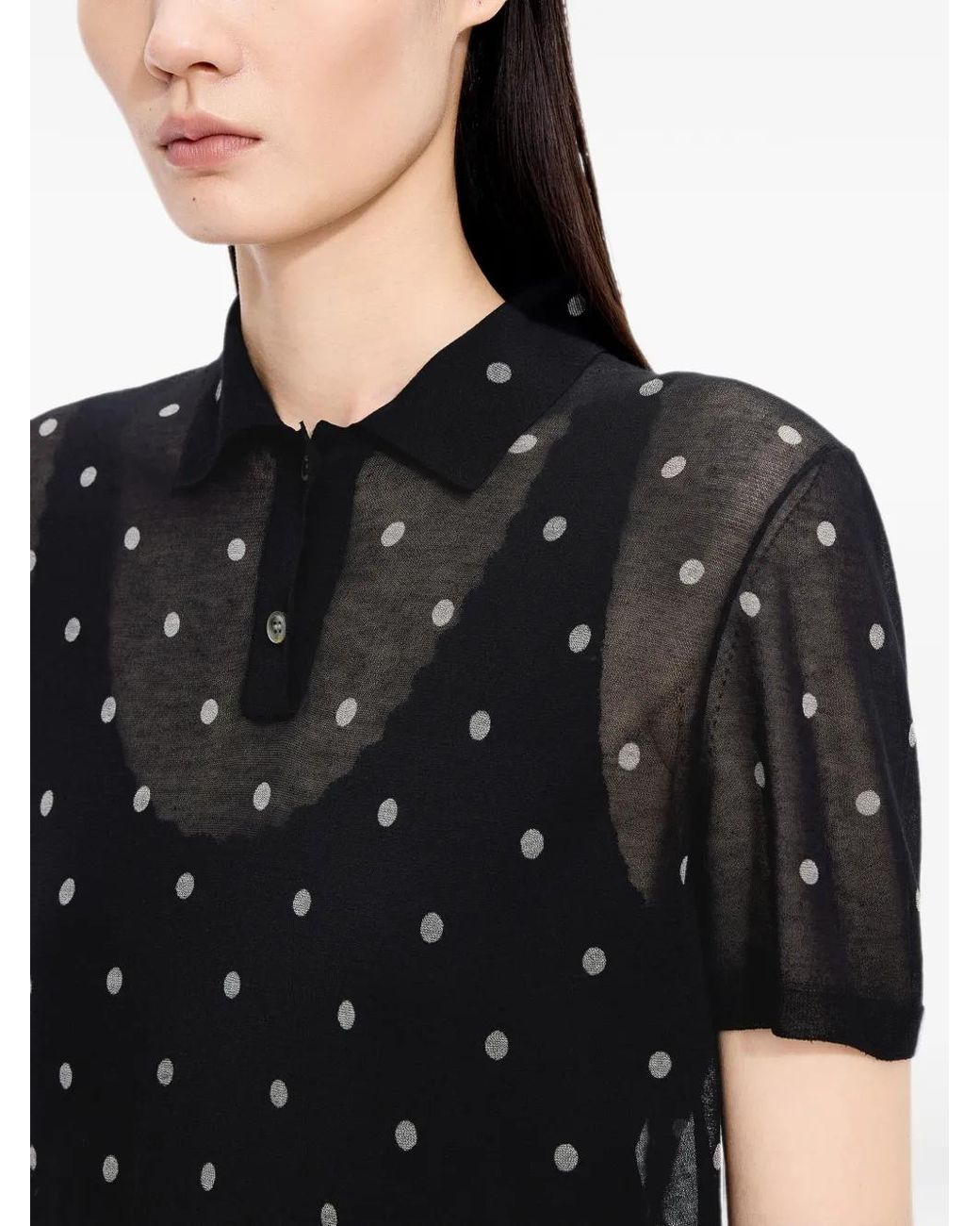 JNBY Black Polka Dot Polo Top