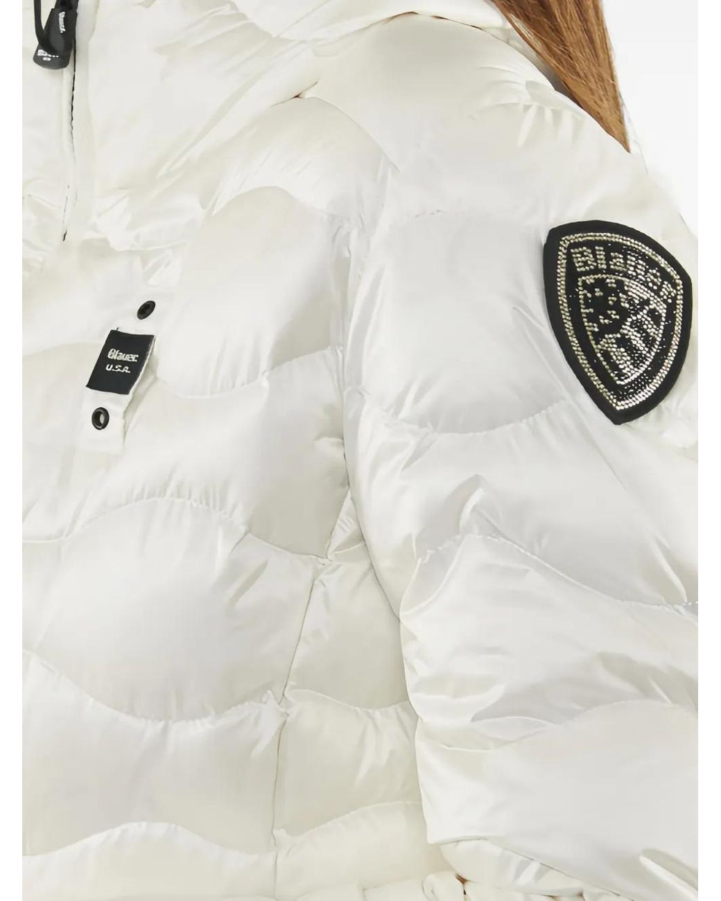 Blauer White Hooded Wave-Quilted Jacket