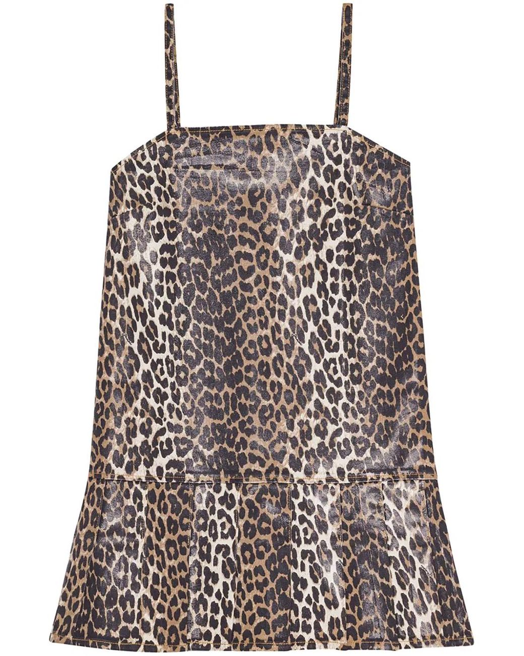 Ganni Natural Leopard-Print Pleated Mini Dress