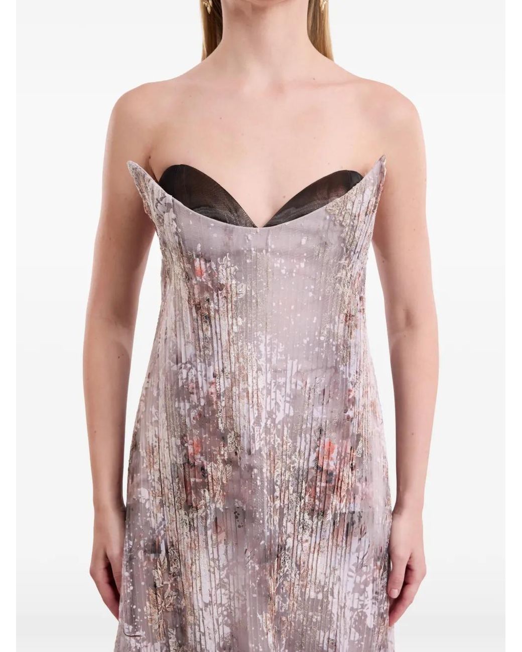 Gemy Maalouf Brown Strapless Sculpted-Neck Dress
