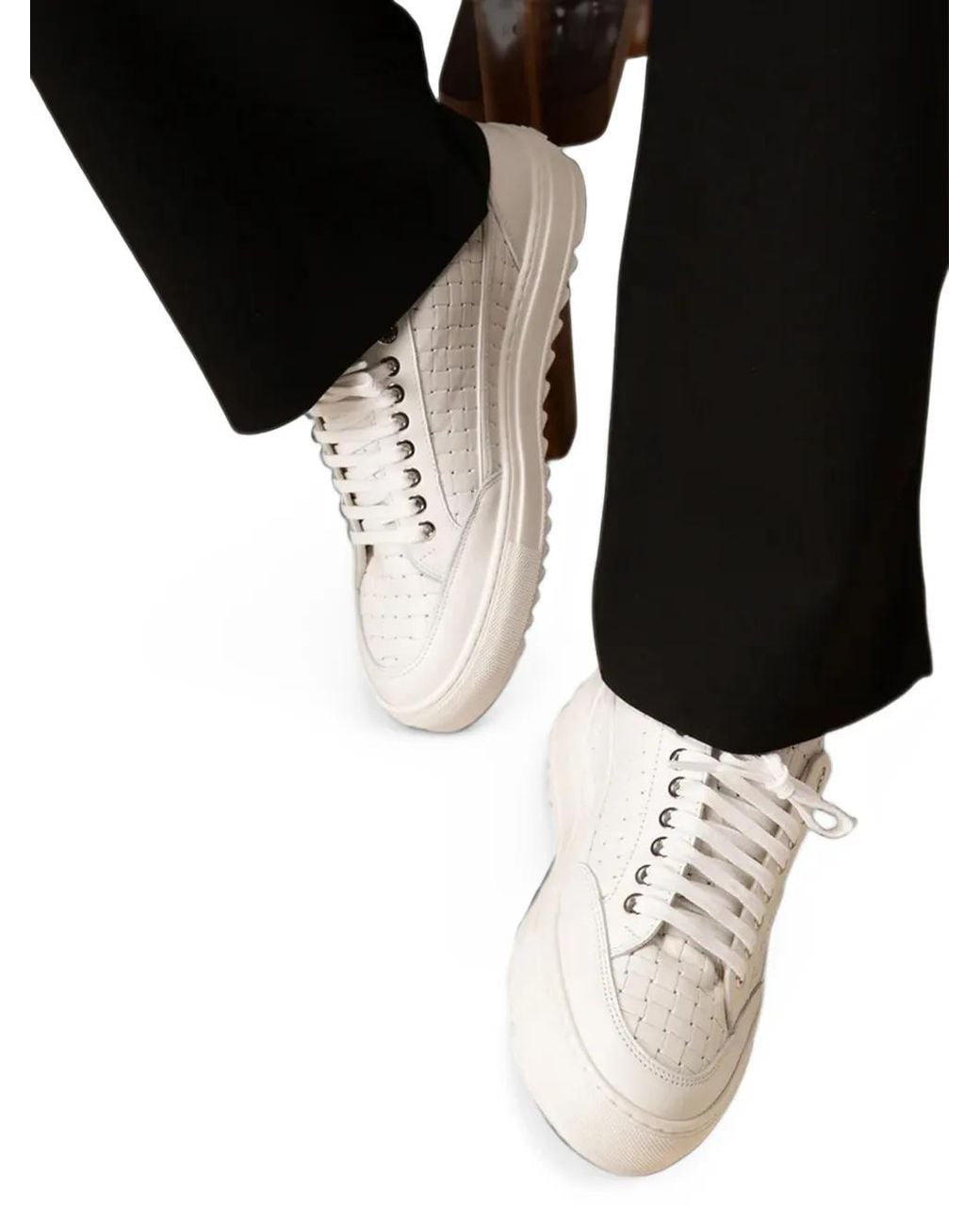 Mason's White Tia Bardolino Leather Low-Top Sneakers for men