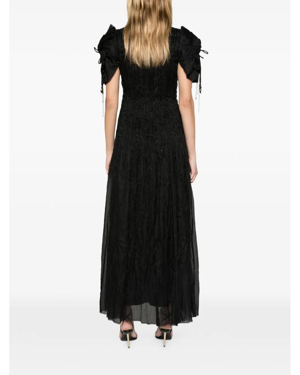 Aje. Black Hazel Embellished Pleated Maxi Dress