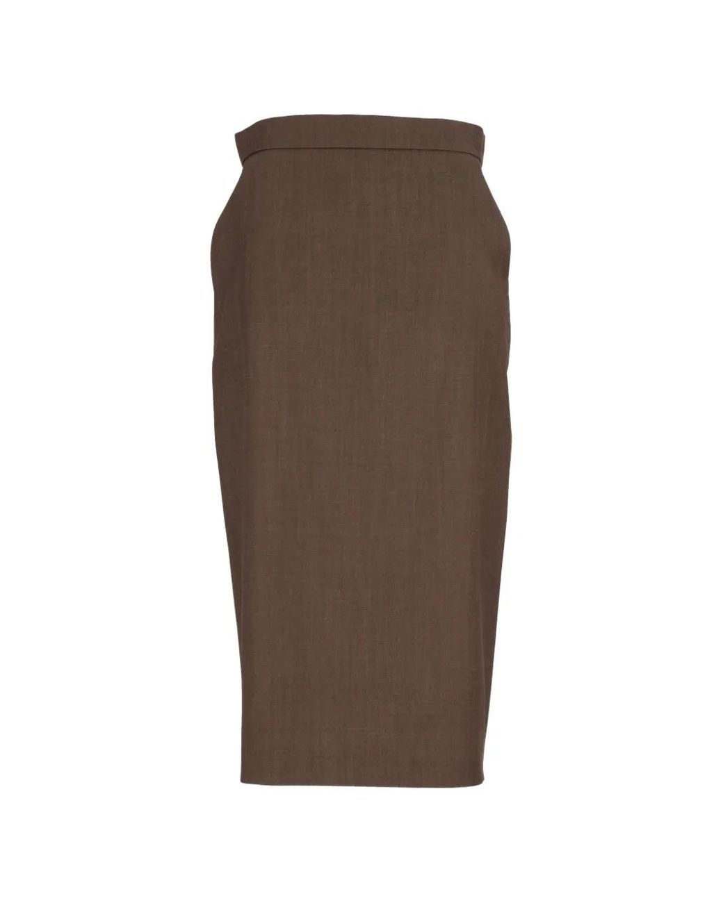 Max Mara Brown Wool Gabardine Pencil Skirt