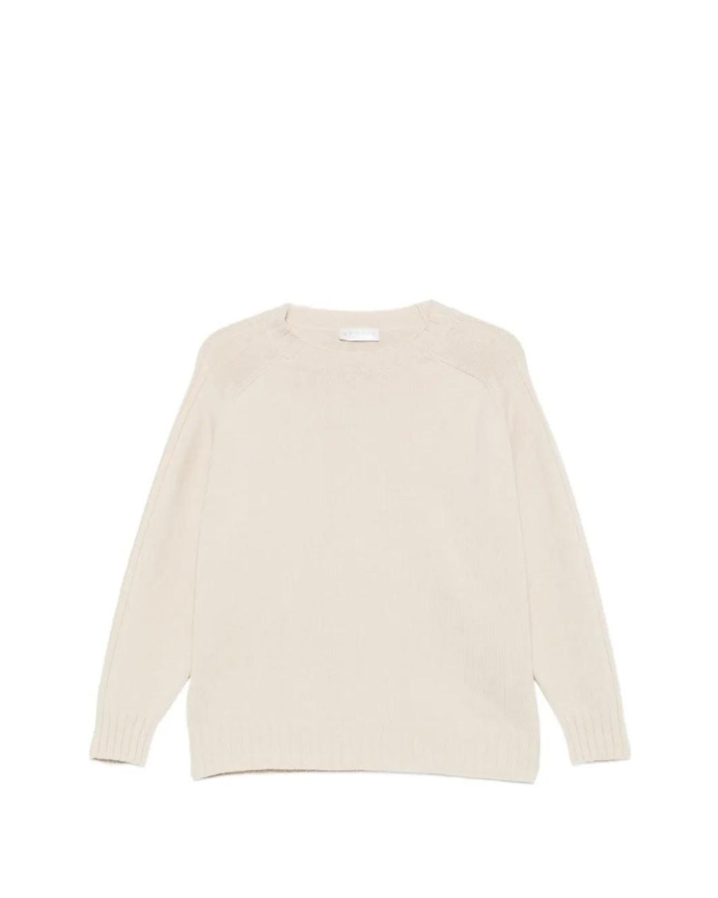 Le Tricot Perugia Natural Raglan-Sleeve Ribbed-Trim Sweater
