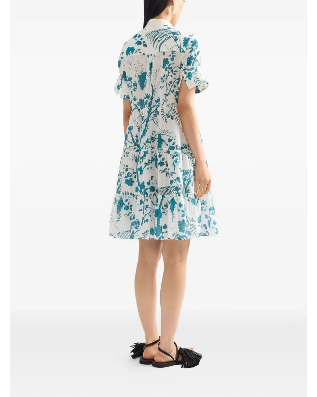 Erdem Blue Botanical-Print Tiered Mini Dress