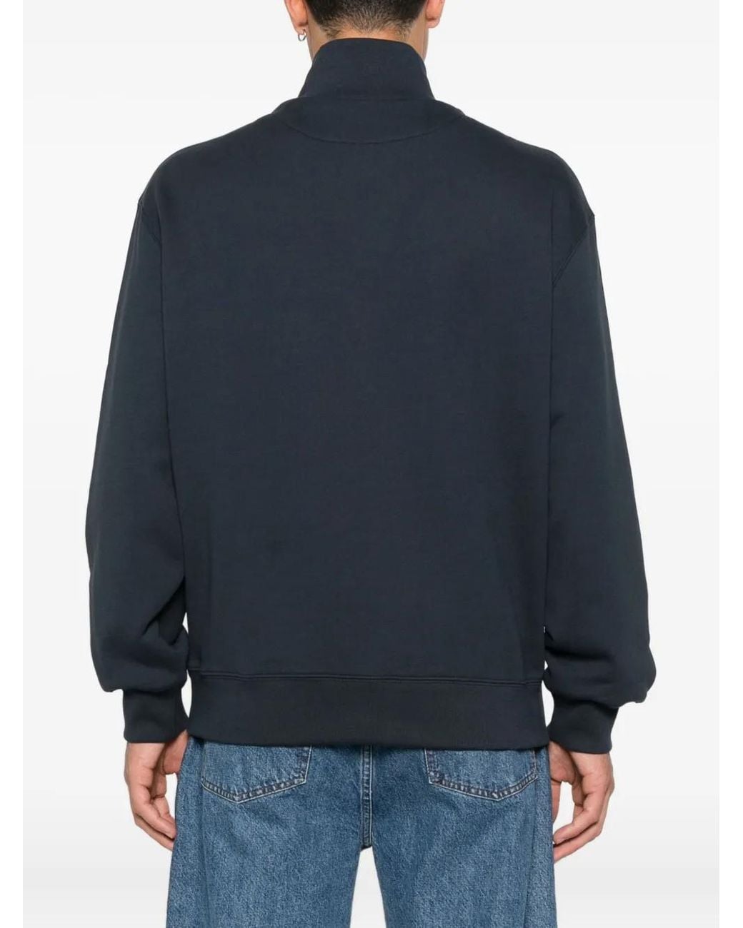 Maison Kitsuné Blue Half-Zip Fox-Head Sweatshirt for men