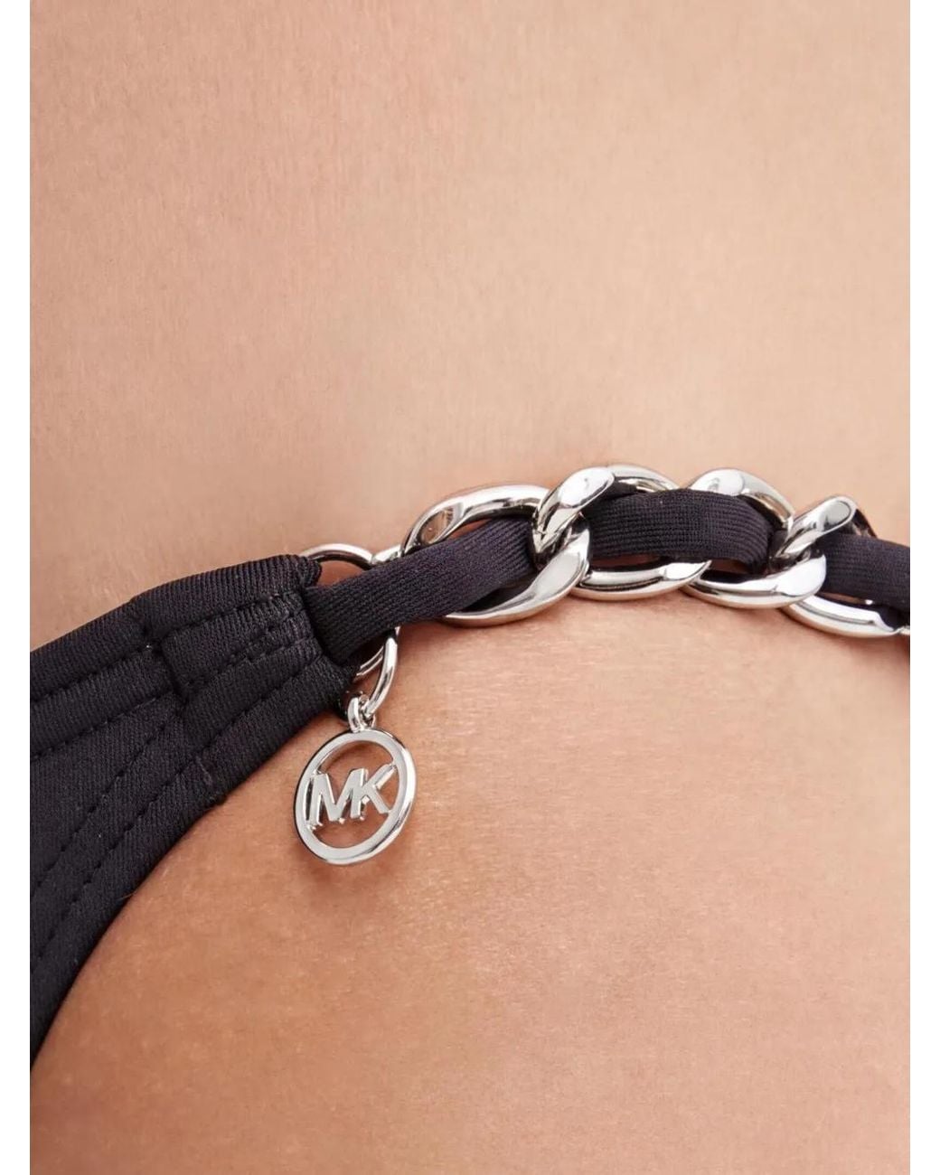 MICHAEL Michael Kors Black Chain-Link Logo-Charm Bikini Bottoms