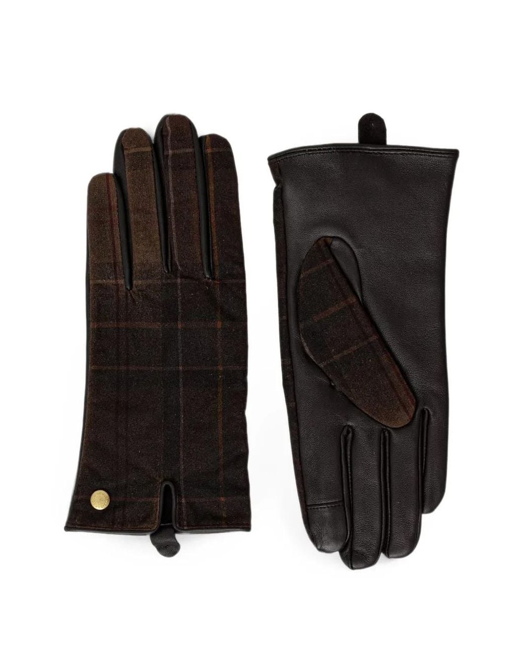Barbour Black Scarlet Tartan-Panel Leather Gloves