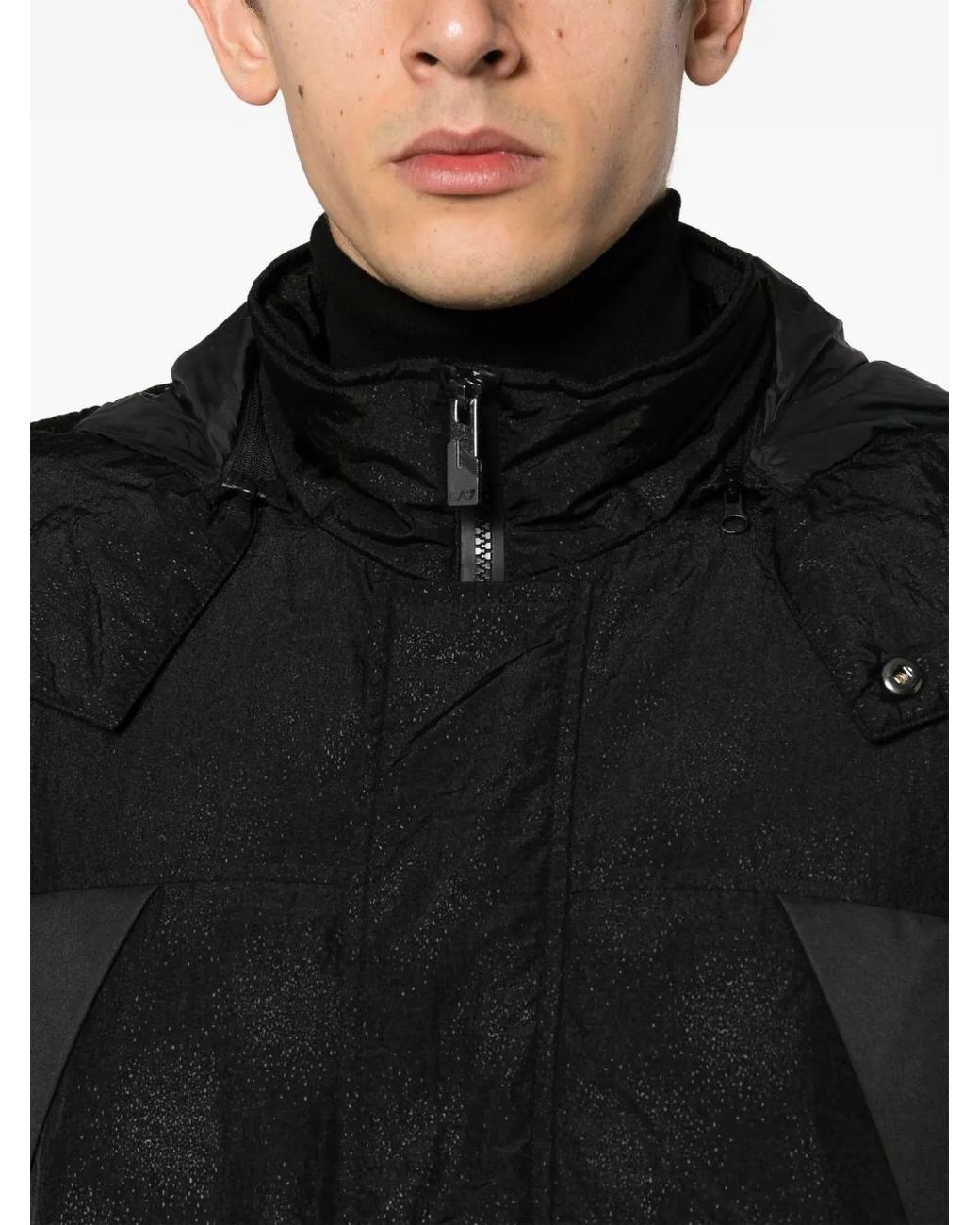 EA7 Black Logo-Patch Hooded Jacket for men