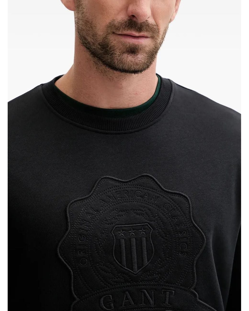 Gant Black Appliqué Crew-Neck Sweatshirt for men