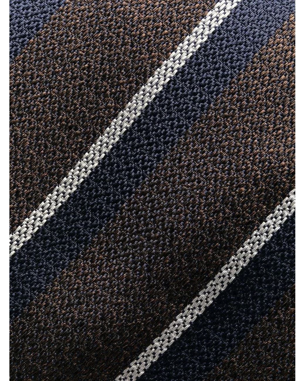 Canali White Diaganol-Stripe Pattern Silk Tie for men