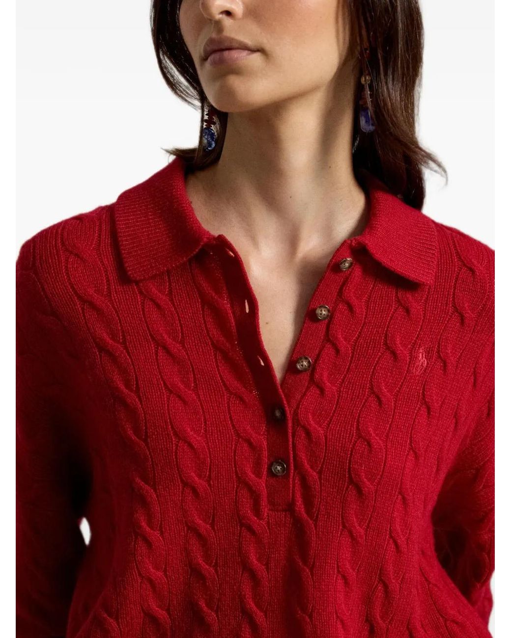 Polo Ralph Lauren Red Cable-Knit Polo Sweater
