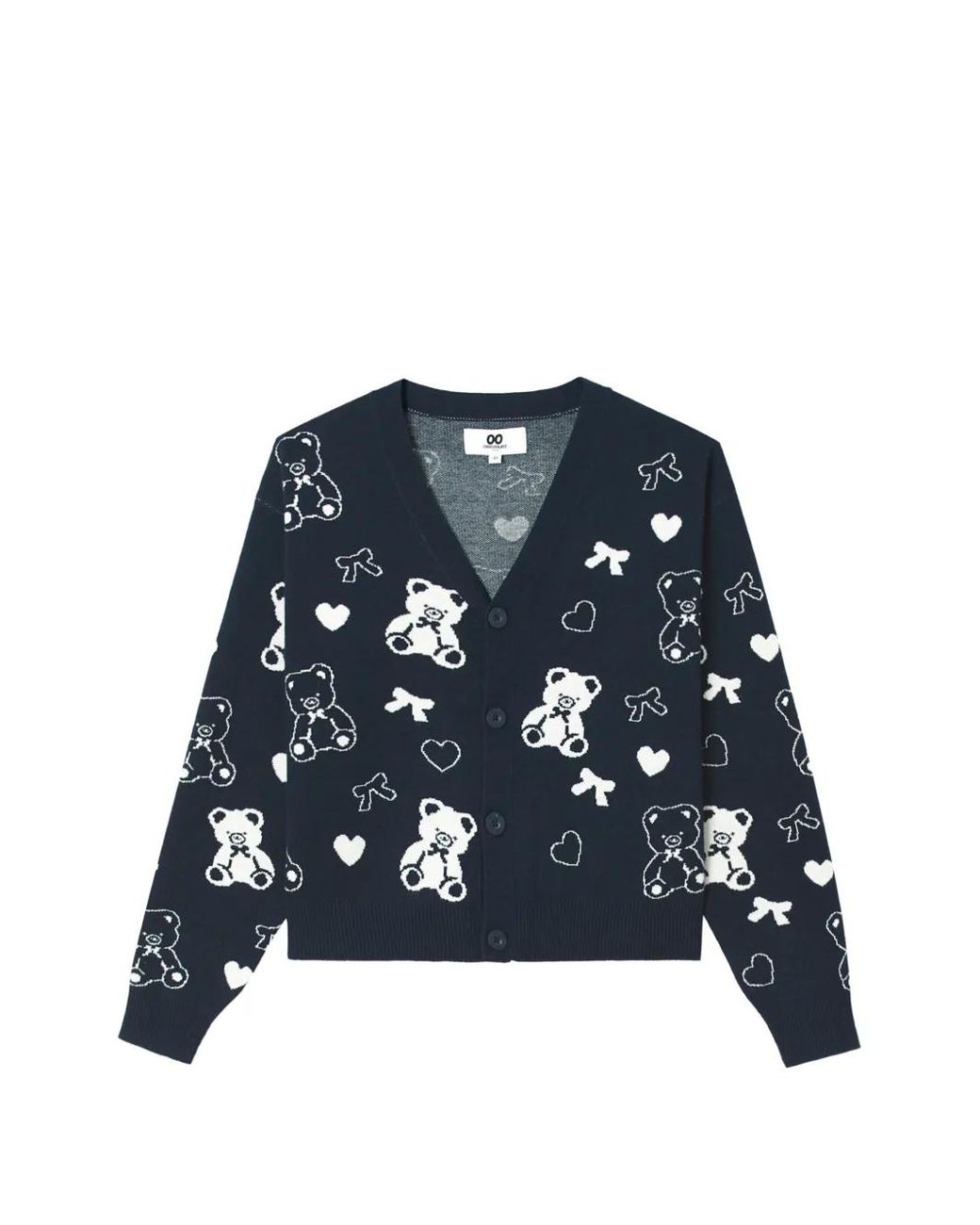 Chocoolate Blue Bear-Pattern V-Neck Cardigan