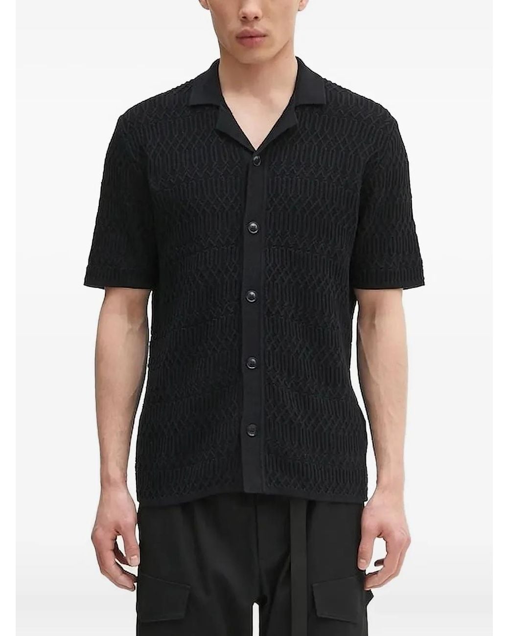 Samsøe & Samsøe Black Textured Short-Sleeve Shirt for men