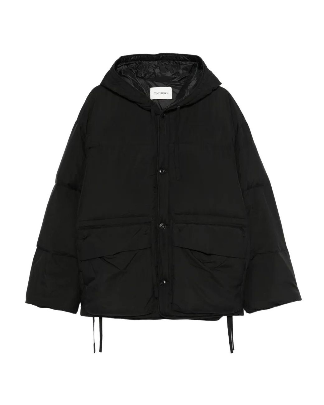 TONYWACK Black Hooded Padded Coat for men