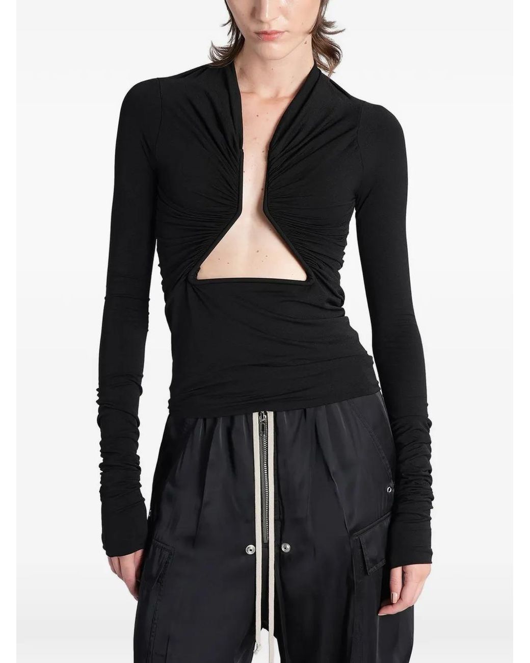 Rick Owens Black Tower Jersey Ls Prong Top