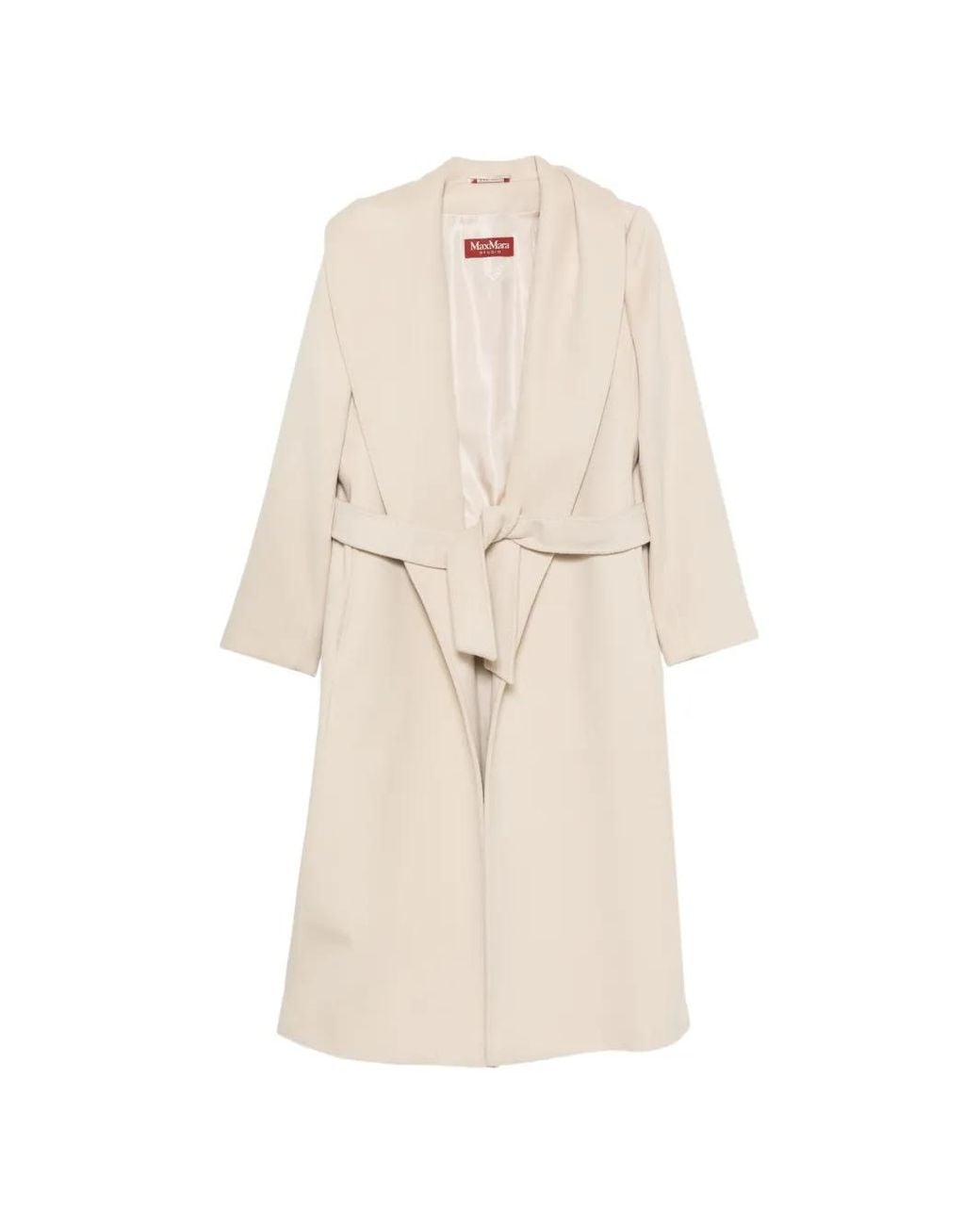 Max Mara White Belted Virgin Wool Coat