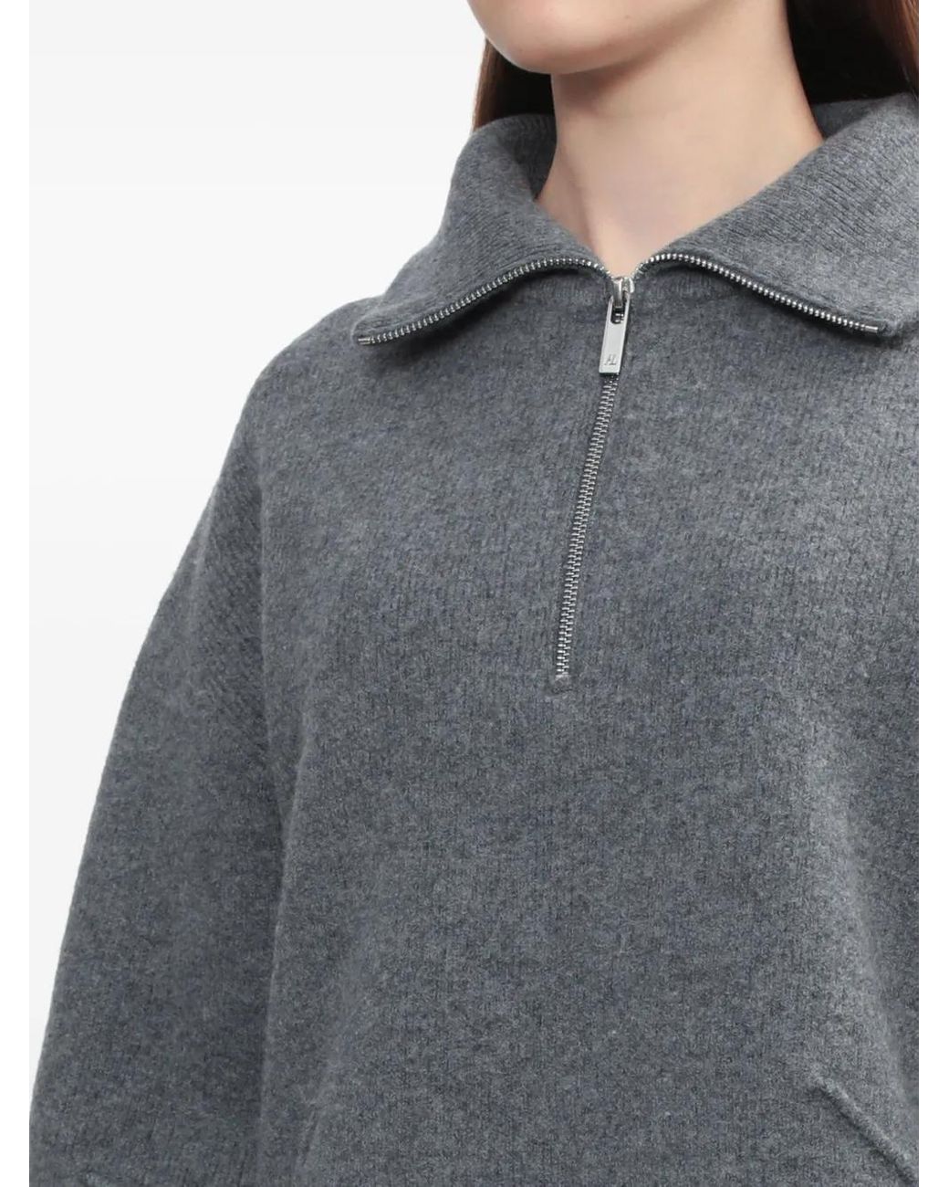 Helmut Lang Gray Zip-Collar Sweater