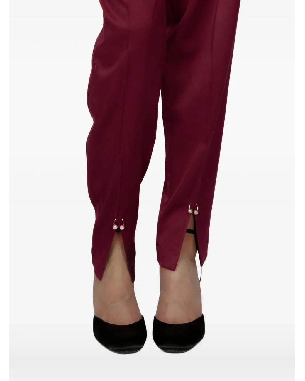 Mia Peculiar Red Pleated Pearl Trousers
