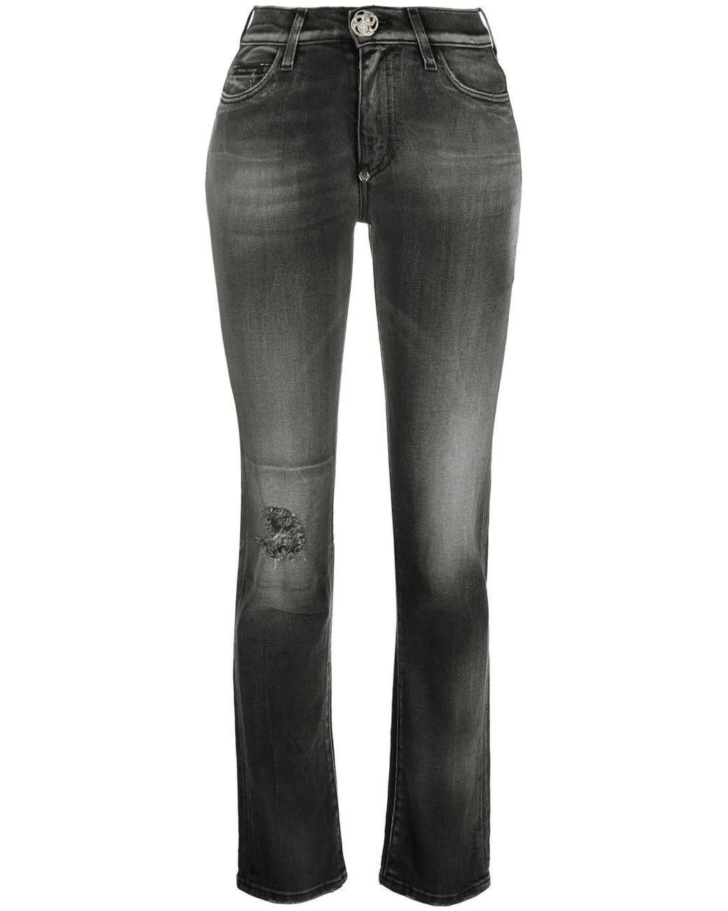 Philipp Plein Gray Logo-Plaque Denim Jeans