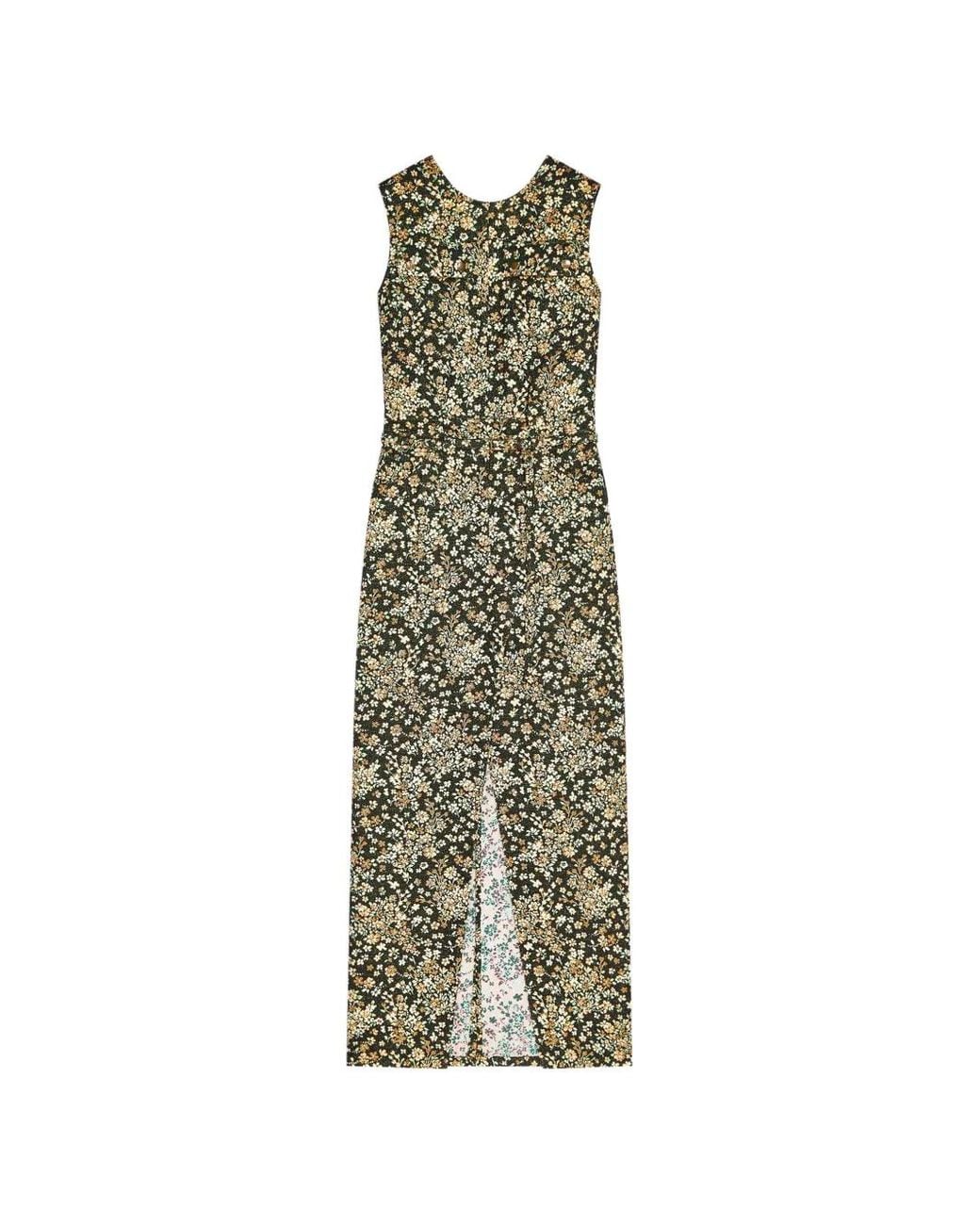 Dries Van Noten Green Floral-Print Slitted Dress