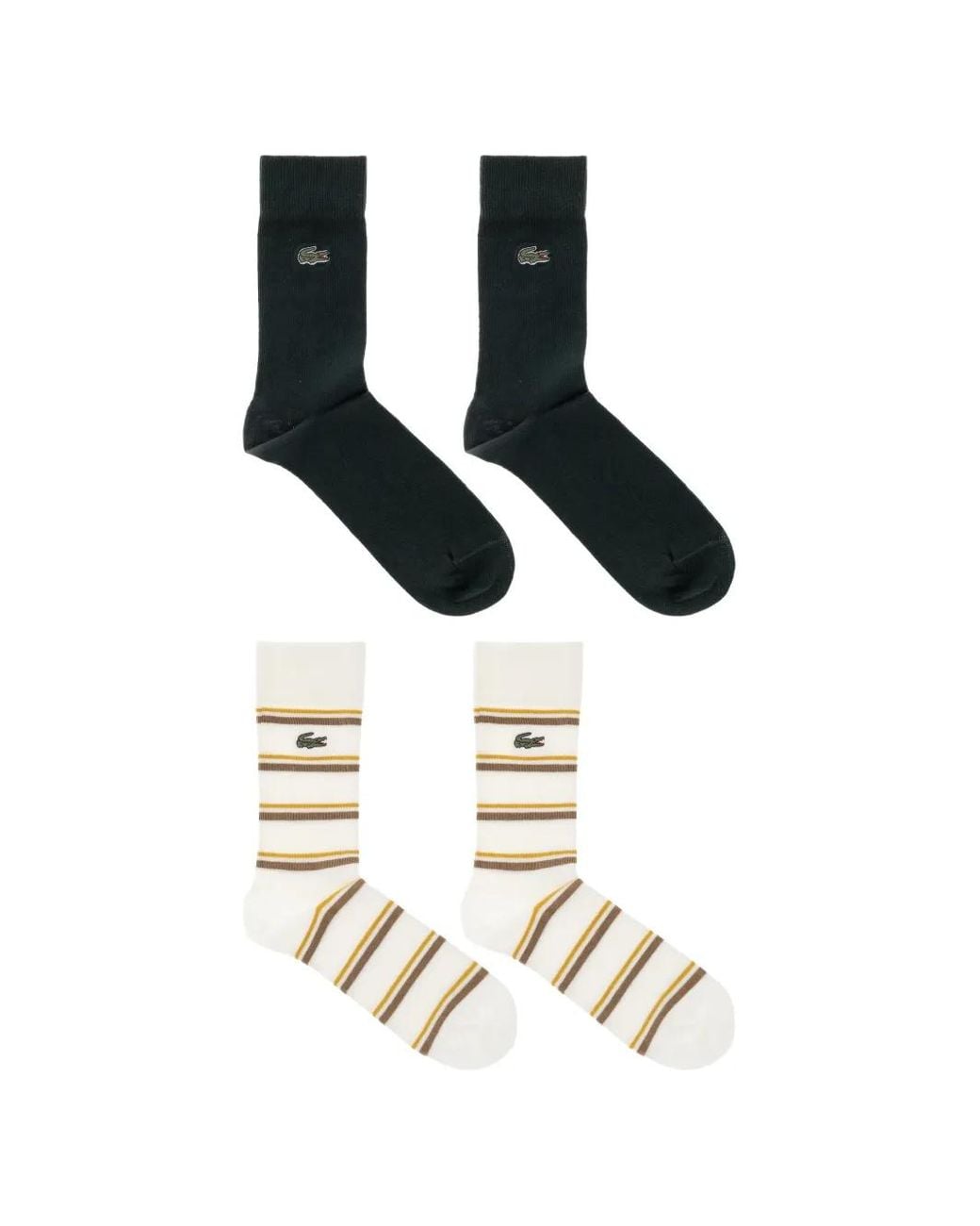 Lacoste White Logo-Embroidered Striped Socks (Set Of Two Pairs) for men