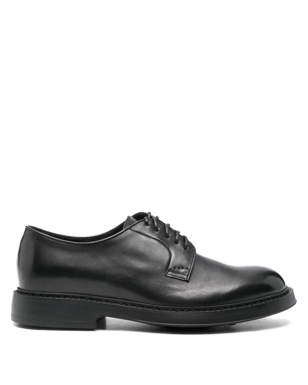 Doucal's Black Leather Derby Shoes for men