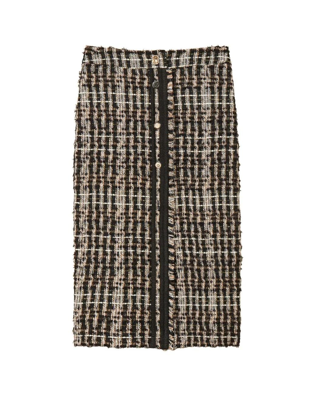 Twinset Black Jupe Mi-Longue Myfo À Boutons En Tweed