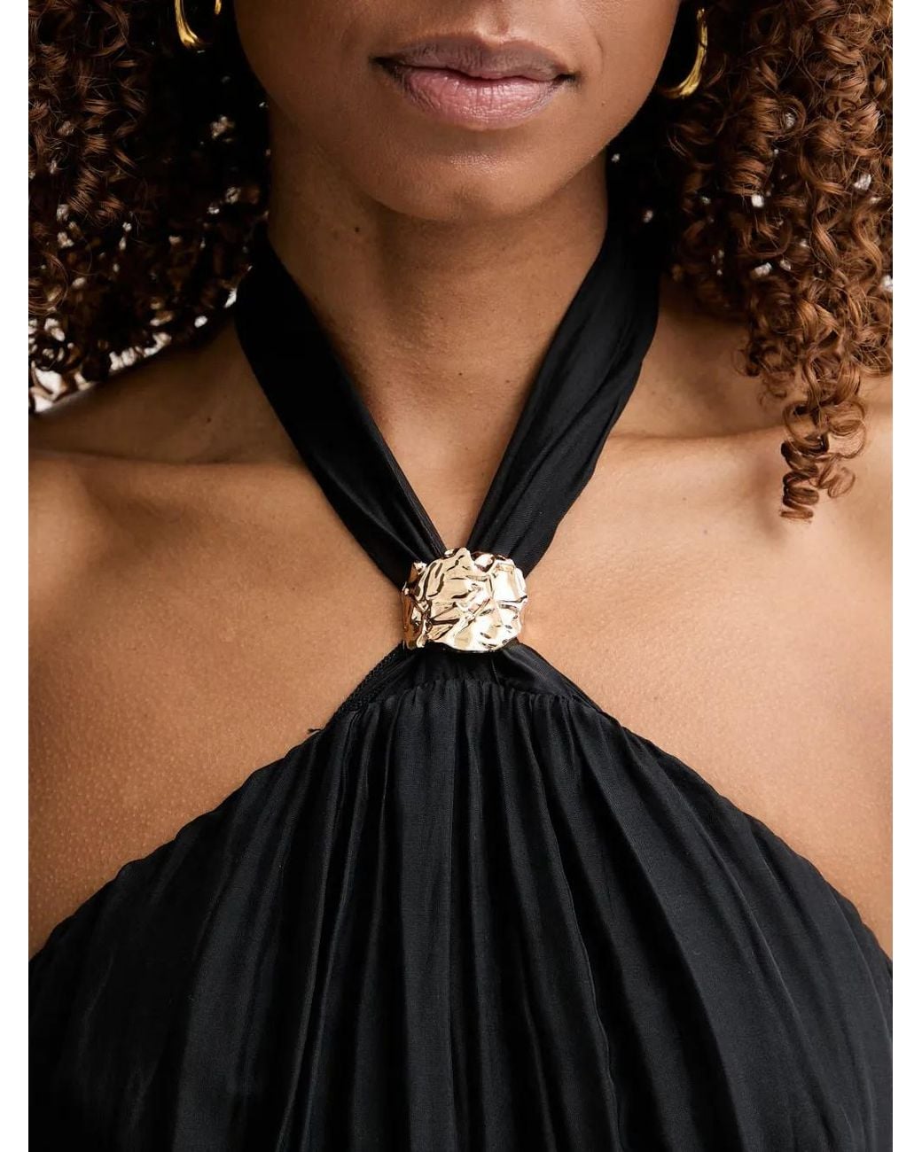 Haveone Black Pleated Halterneck Maxi Dress