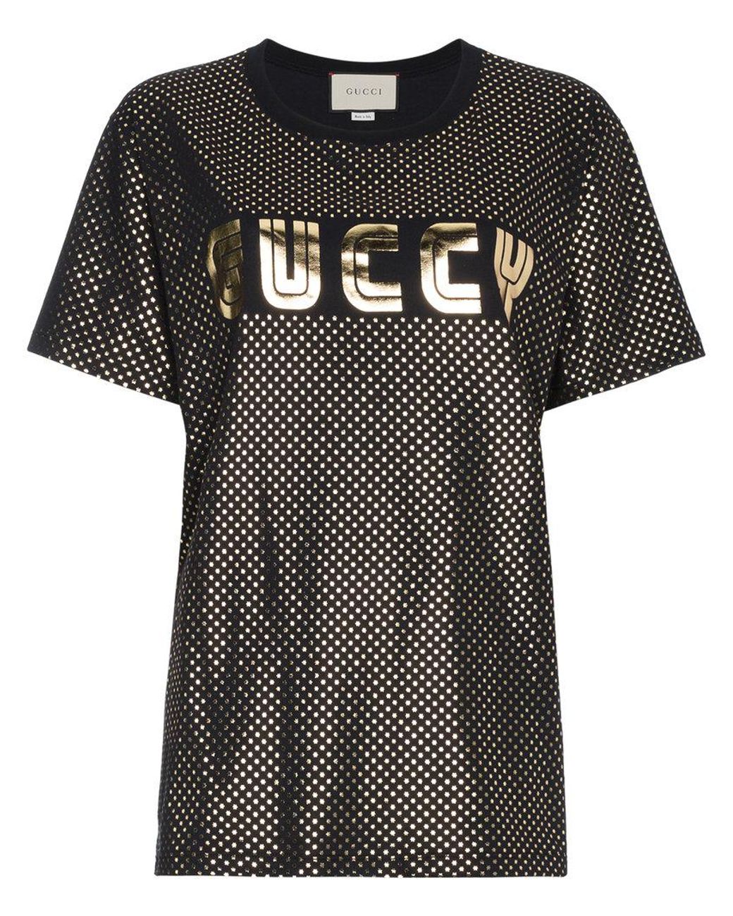 Camiseta con logo dorado Gucci de color Negro | Lyst