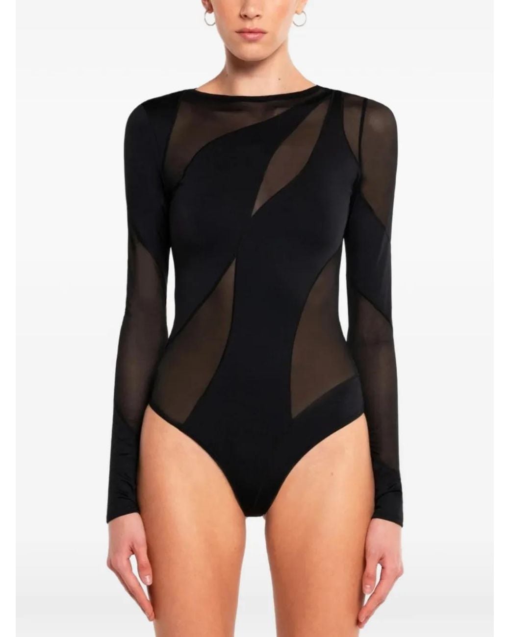 OW Collection Black Spiral Mesh-Panel Bodysuit