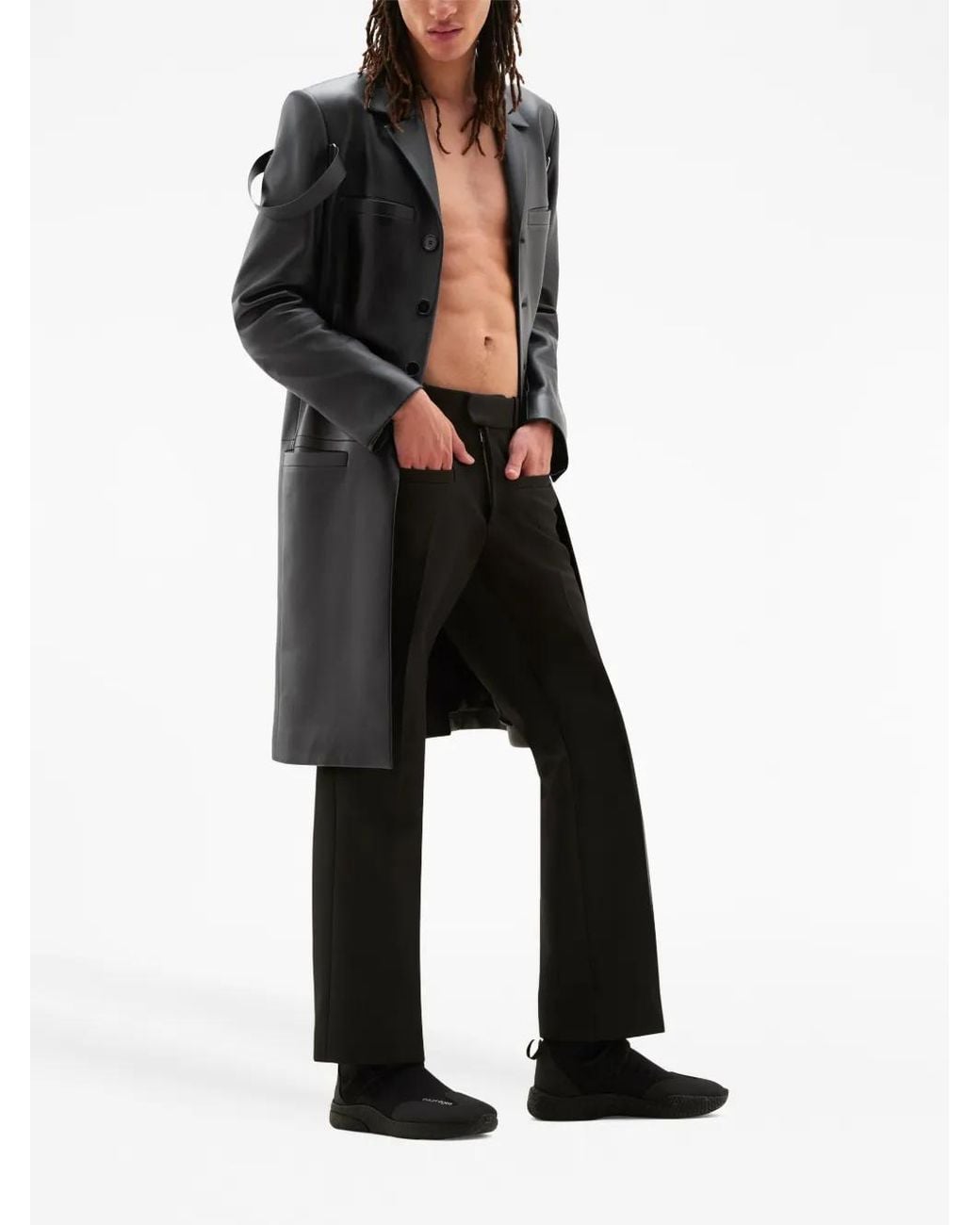 Courreges Black Single-Breasted Leather Coat for men