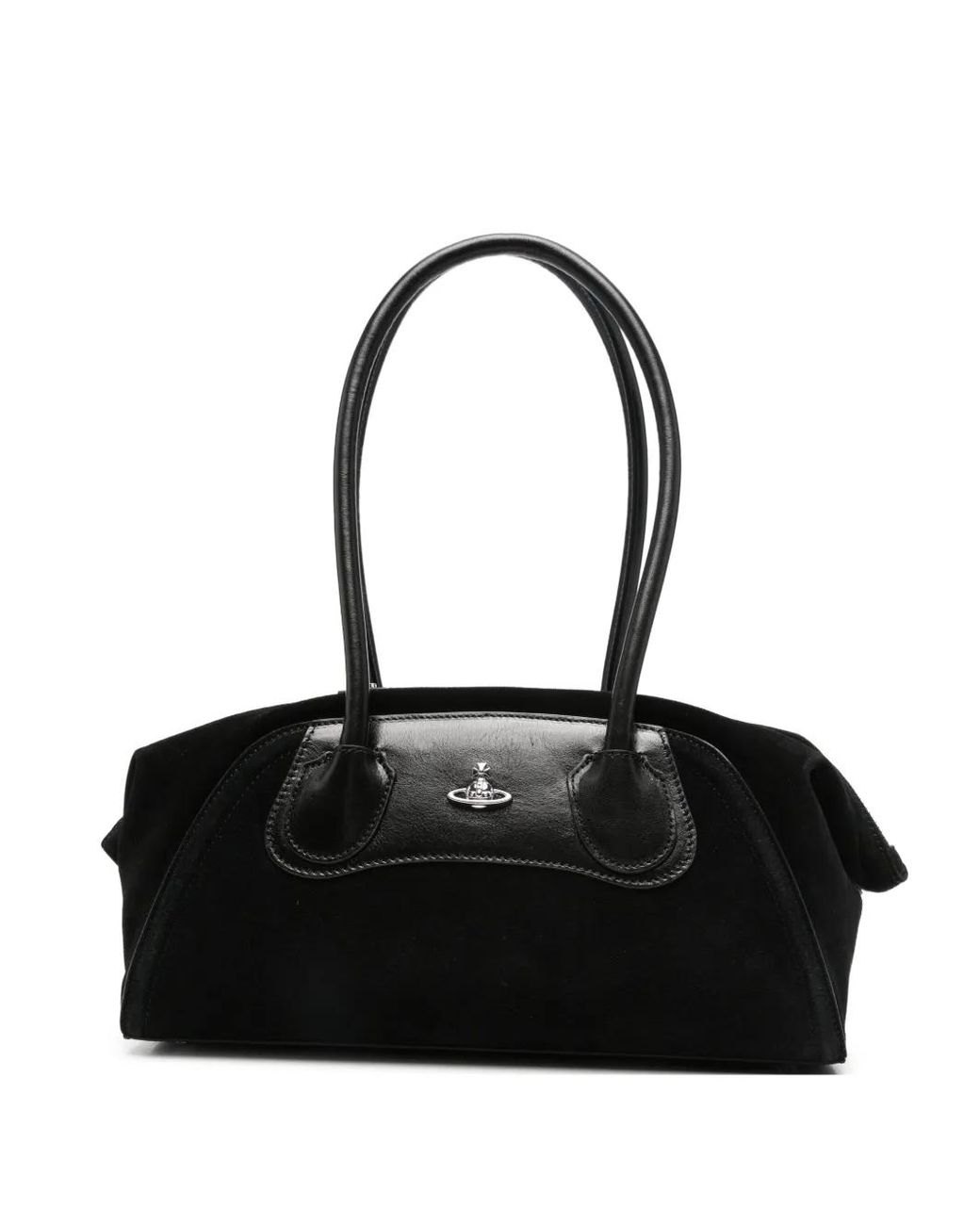 Vivienne Westwood Black Orb Plaque Suede-Panelled Shoulder Bag