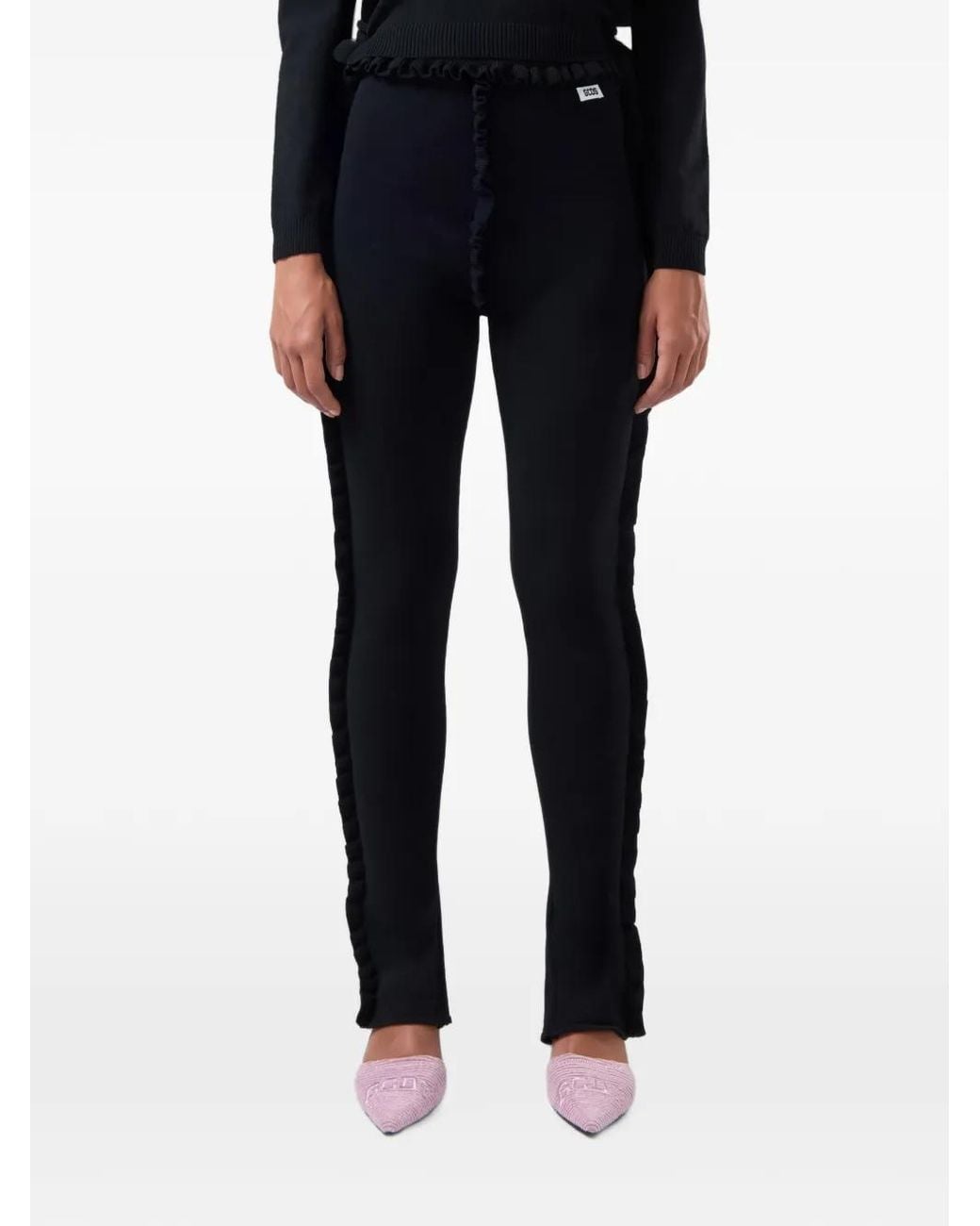 Gcds Blue Medusa Ruffle-Trim Knitted Leggings