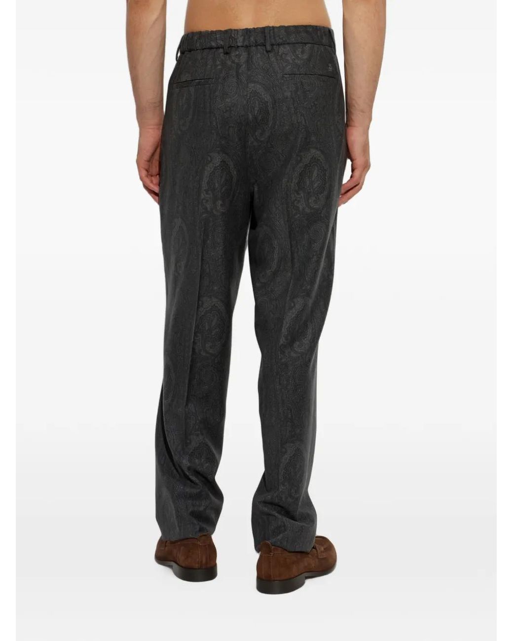 Etro Black Paisley-Print Pleated Trousers for men