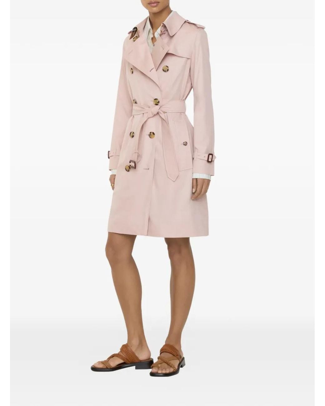 Burberry Pink Mid-Length Tropical Gabardine Kensington Trench Coat