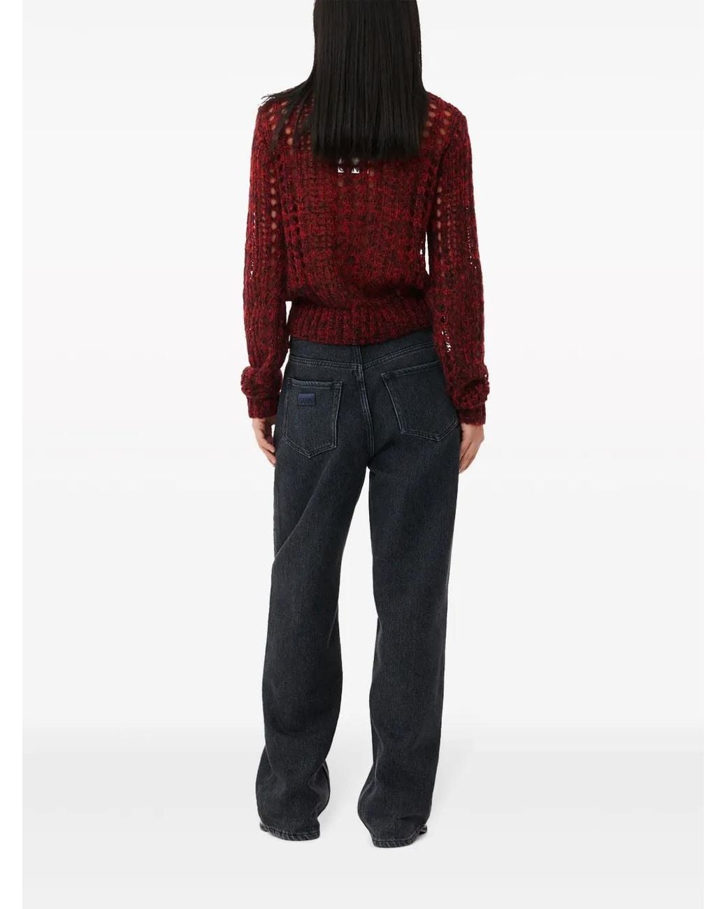 Ganni Blue Drawstring-Fastening Straight-Leg Jeans