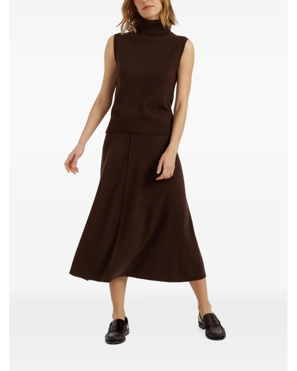 Chinti & Parker Brown Seam-Detail A-Line Midi Skirt