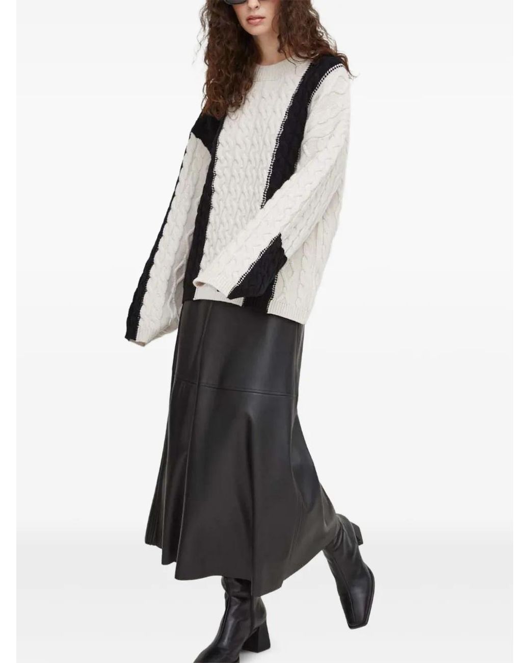Herskind White Cable Knit Panelled Sweater