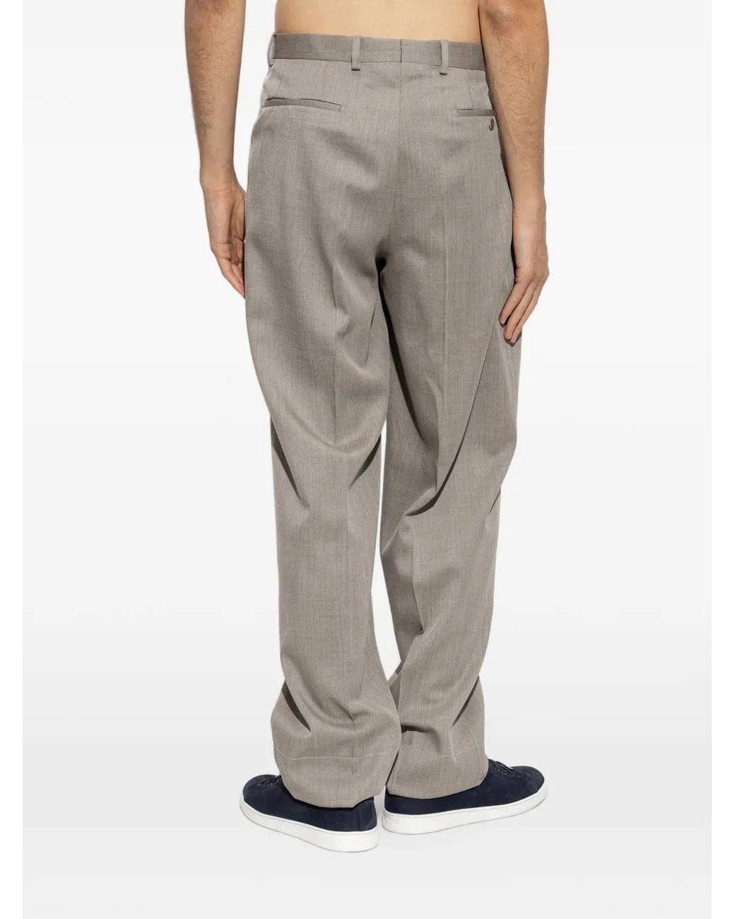 Brioni Gray Pleated Wool Trousers for men