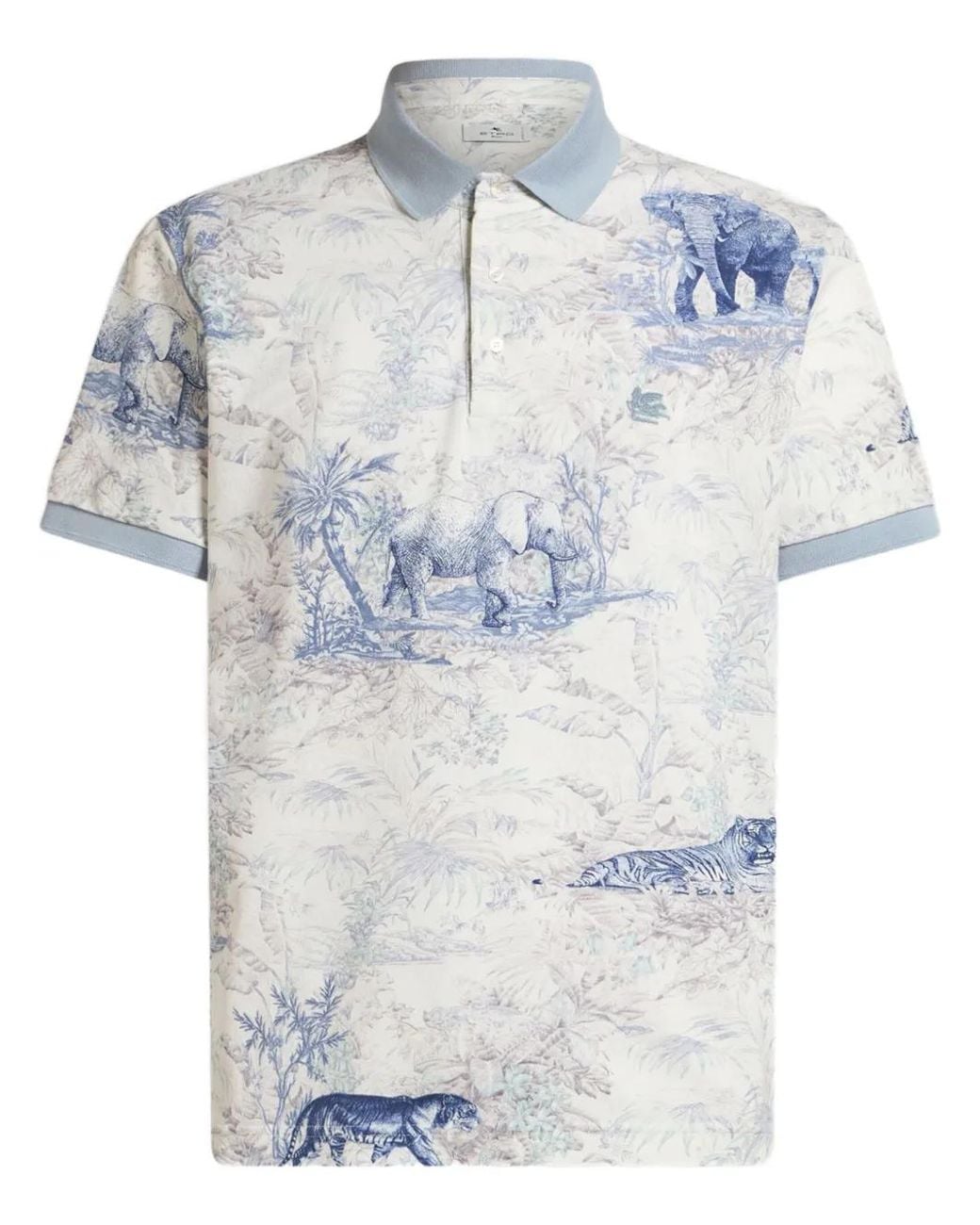 Etro Blue Safari Print Polo Shirt for men