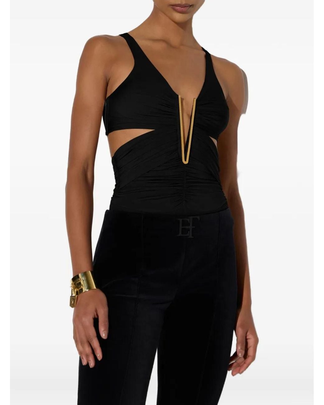 Elisabetta Franchi Black Lightweight Crêpe Jersey Top With Draping